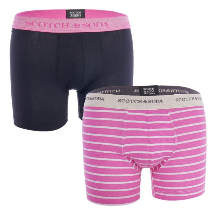 Boxer, shorty de la marque SCOTCH & SODA - Lot de 2 boxers en coton bio Scotch&Soda - Noir et Rose - Ref : 701223453 002