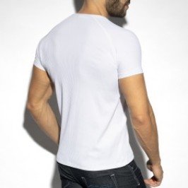 Kurze Ärmel der Marke ES COLLECTION - T-Shirt V-Ausschnitt recycelte Ripp - weiß - Ref : TS299 C01