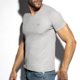 Manches courtes de la marque ES COLLECTION - T-shirt V-Neck recycled rib - gris - Ref : TS299 C11