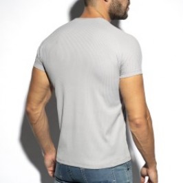 Kurze Ärmel der Marke ES COLLECTION - T-Shirt V-Ausschnitt recycelte Ripp - grau - Ref : TS299 C11