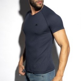 Short Sleeves of the brand ES COLLECTION - T-shirt V-Neck recycled rib - navy - Ref : TS299 C09