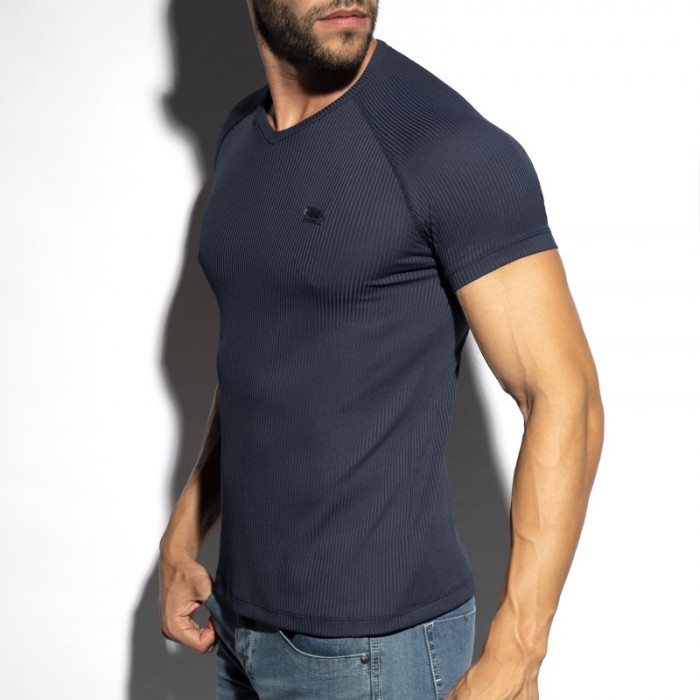 Short Sleeves of the brand ES COLLECTION - T-shirt V-Neck recycled rib - navy - Ref : TS299 C09