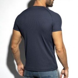 Mangas cortas de la marca ES COLLECTION - Camiseta V-Neck costilla reciclada - marino - Ref : TS299 C09