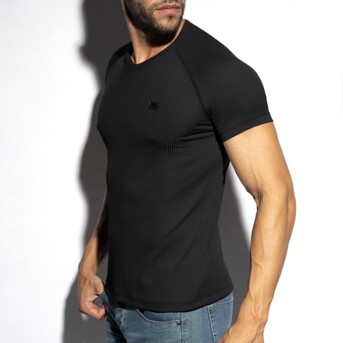 Maniche del marchio ES COLLECTION - T-shirt Scollo a V riciclata a costine - nero - Ref : TS299 C10