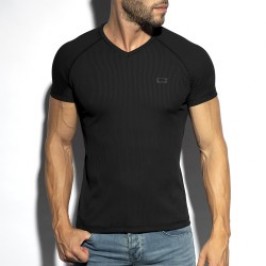 Maniche del marchio ES COLLECTION - T-shirt Scollo a V riciclata a costine - nero - Ref : TS299 C10