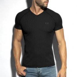 Mangas cortas de la marca ES COLLECTION - Camiseta V-Neck costilla reciclada - negro - Ref : TS299 C10