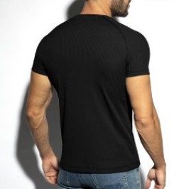 Kurze Ärmel der Marke ES COLLECTION - T-Shirt V-Ausschnitt recycelte Ripp - schwartz - Ref : TS299 C10