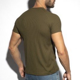 Manches courtes de la marque ES COLLECTION - T-shirt V-Neck recycled rib - kaki - Ref : TS299 C12