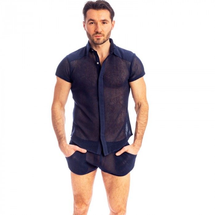 Chemise de la marque L HOMME INVISIBLE - Madrague - Chemise Slim Marine - Ref : HW122 MAD 049