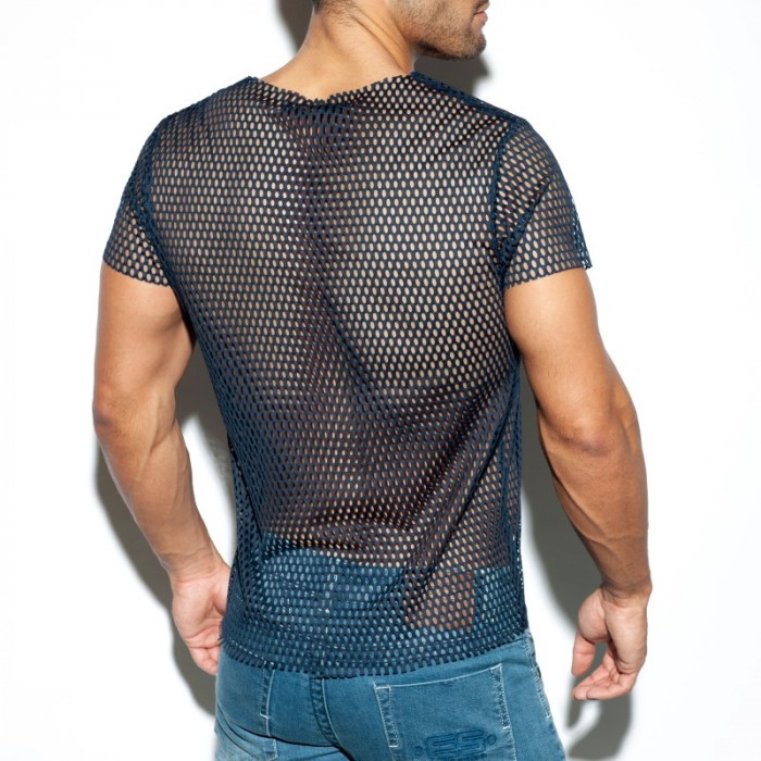 Manches courtes de la marque ES COLLECTION - Open mesh t-Shirt - marine - Ref : TS254 C09