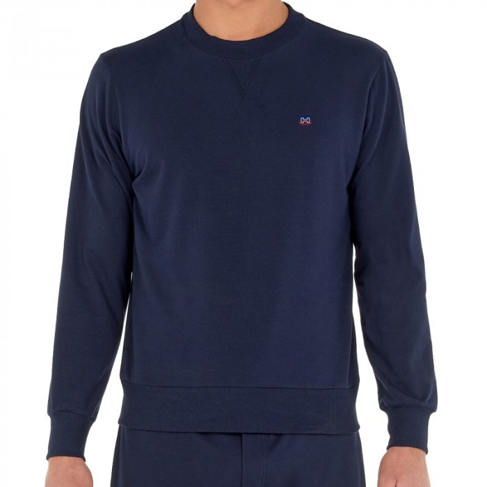 In alto del marchio HOM - Felpa girocollo HOM Sport Lounge - blu navy - Ref : 402596 00RA