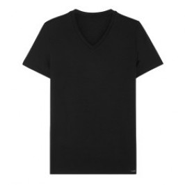 Manches courtes de la marque HOM - T-shirt col V Tencel Soft - noir - Ref : 402466 0004