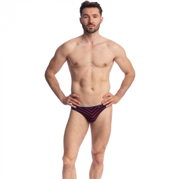 Slip, Tanga de la marque L HOMME INVISIBLE - Querelle De Brest - Mini Slip bleu marine et rouge - Ref : MY44 QDB 949