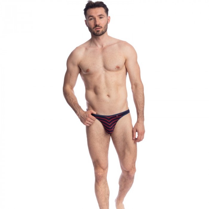 Thong of the brand L HOMME INVISIBLE - Querelle De Brest - String Bikini navy and red - Ref : UW07 QDB 949