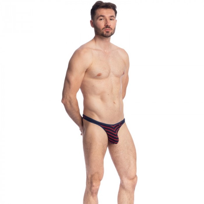 Stringa del marchio L HOMME INVISIBLE - Querelle De Brest - String Bikini blu navy e rosso - Ref : UW07 QDB 949