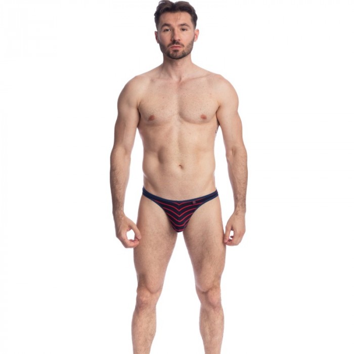 String de la marque L HOMME INVISIBLE - Querelle De Brest - String Bikini bleu marine et rouge - Ref : UW07 QDB 949