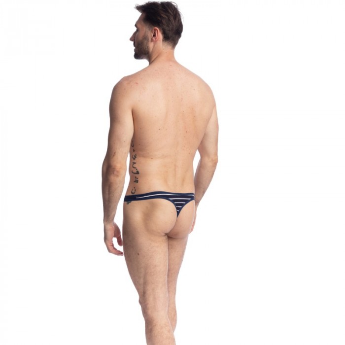 Schnur der Marke L HOMME INVISIBLE - Querelle De Brest - String Bikini marineblau und weiß - Ref : UW07 QDB RAY49