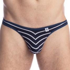 Stringa del marchio L HOMME INVISIBLE - Querelle De Brest - String Bikini blu navy e bianco - Ref : UW07 QDB RAY49