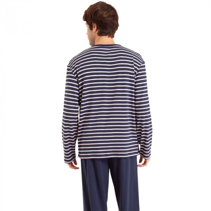 Pijamas de la marca EMINENCE - Pijama de cuello en T Cotton Interlock Eminence - azul marino - Ref : LP09 2880