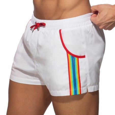 Rainbow Tape - white swim shorts