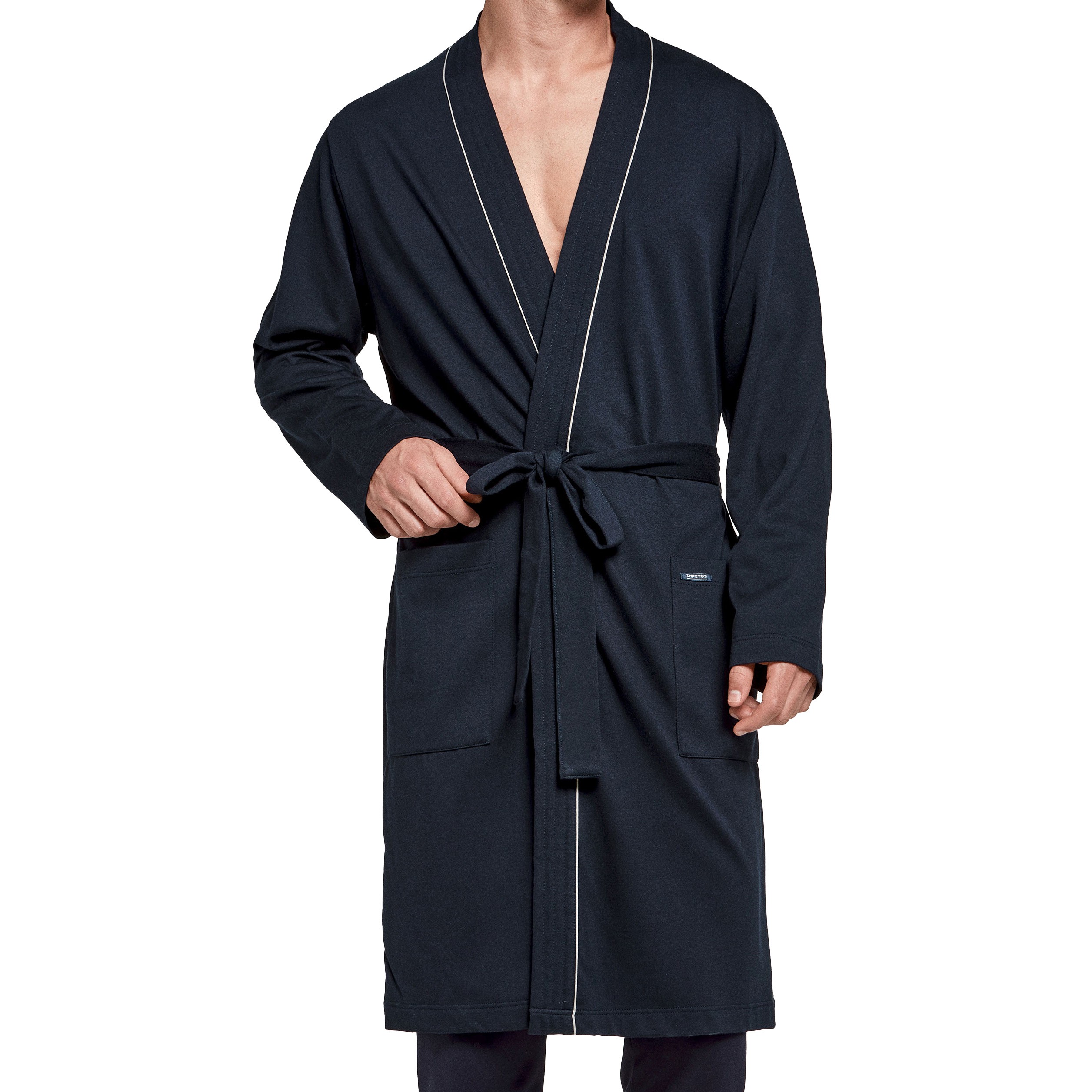 Men's Pure Cotton Bathrobe Indian Blue Check Printed Long