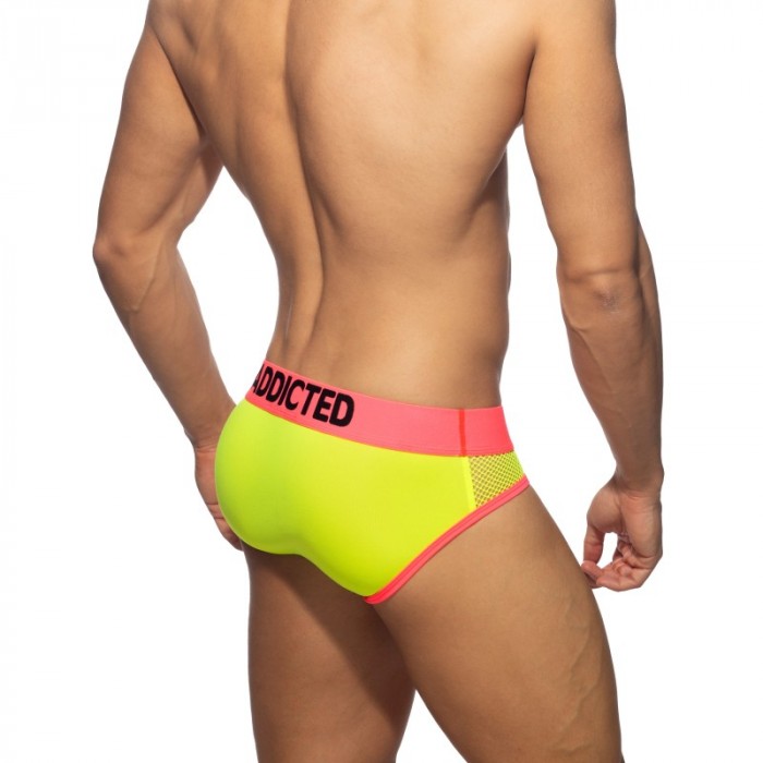 Slip, Tanga de la marque ADDICTED - Slip néon mesh - jaune - Ref : AD1218 C31